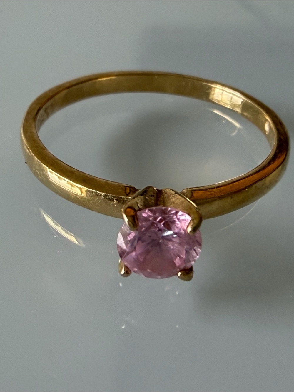 Vintage Gold Tone Pink Solitaire Ring